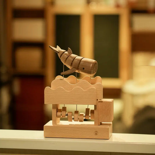 Hand-Carved Wooden Floating Whale Automaton