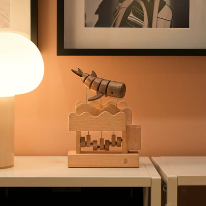 Hand-Carved Wooden Floating Whale Automaton