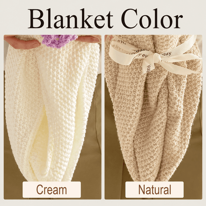 Crochet flower bouquet blanket full view, handmade floral throw in cream and natural