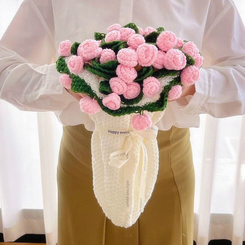 Crochet flower bouquet blanket - light pink rose with natural blanket, soft boho throw