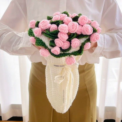 Crochet flower bouquet blanket - light pink rose with natural blanket, soft boho throw