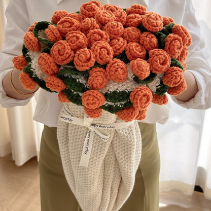Crochet flower bouquet blanket - orange rose with natural blanket, handmade floral gift