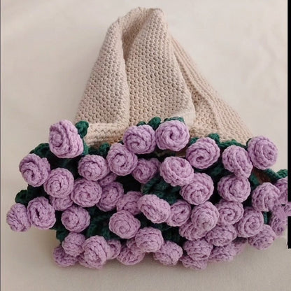Crochet flower bouquet blanket - purple rose with cream blanket, handmade floral decor