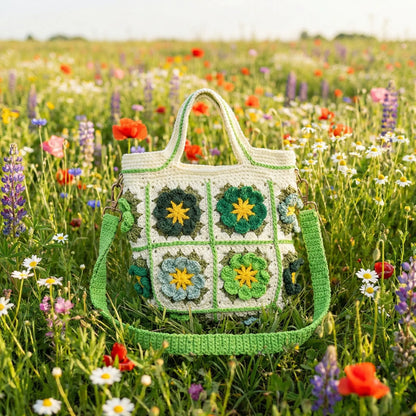 Crochet Flower Shoulder Bag Green Crochet Bag