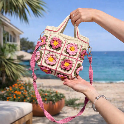 Crochet Flower Shoulder Bag Pink Crochet Bag