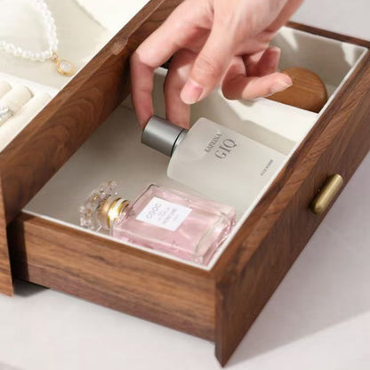 Double-layer black walnut jewelry box drawer for accessories and keepsakes