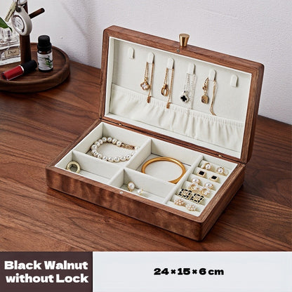 Black walnut jewelry box without lock, brass handle, 24 x 15 x 6 cm