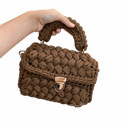 Handmade Chunky Crochet Top-Handle Bag Brown Crochet Bag