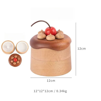 Cherry cake jewelry box dimensions showing 12 cm width, 12 cm height, and 0.34 kg weight
