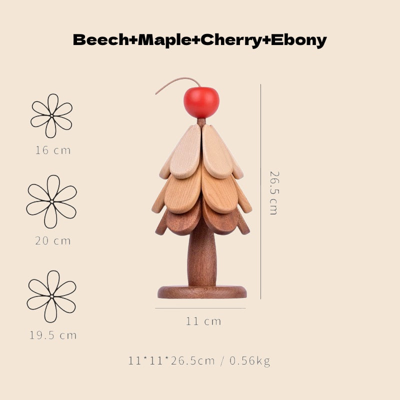 Cherry-topper wooden tree trivet set dimensions, unfolded sizes, materials, and weight.