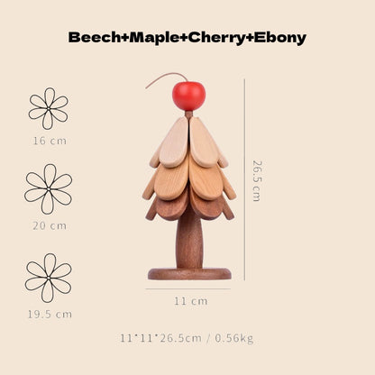 Cherry-topper wooden tree trivet set dimensions, unfolded sizes, materials, and weight.