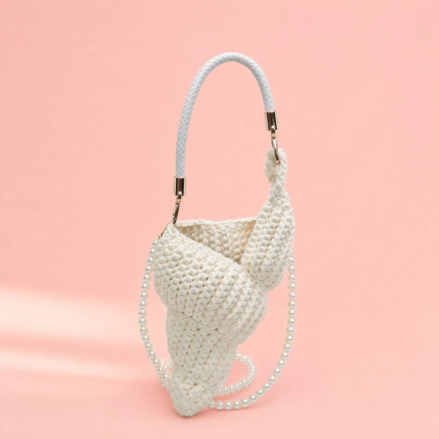 Structured Crochet Shell Crossbody Off-White Crochet Bag