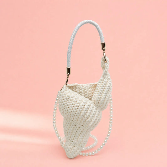 Structured Crochet Shell Crossbody Off-White Crochet Bag