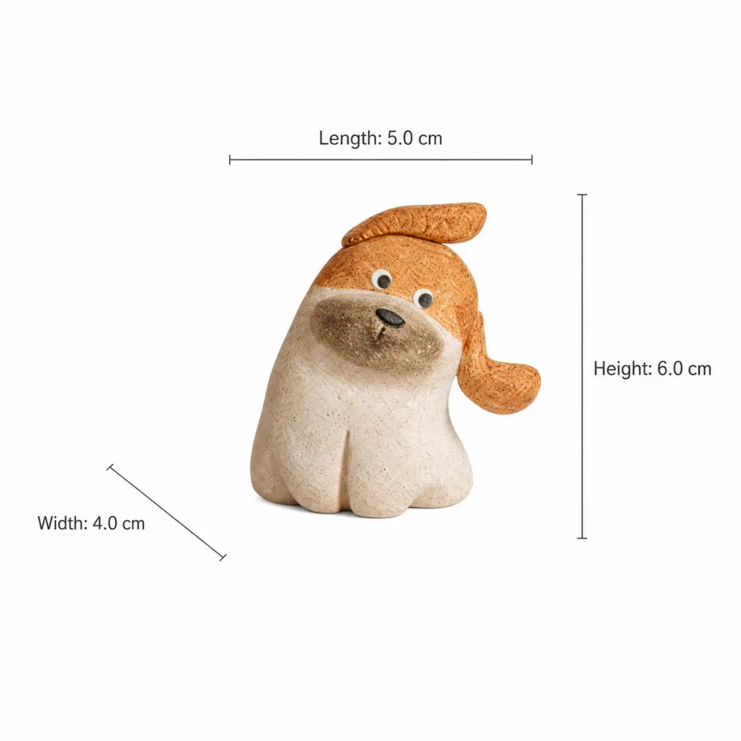 Brown floppy-ear dog-shaped aroma stone diffuser shown with product dimensions