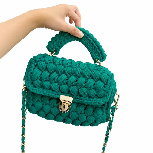 Handmade Chunky Crochet Top-Handle Bag Green Crochet Bag