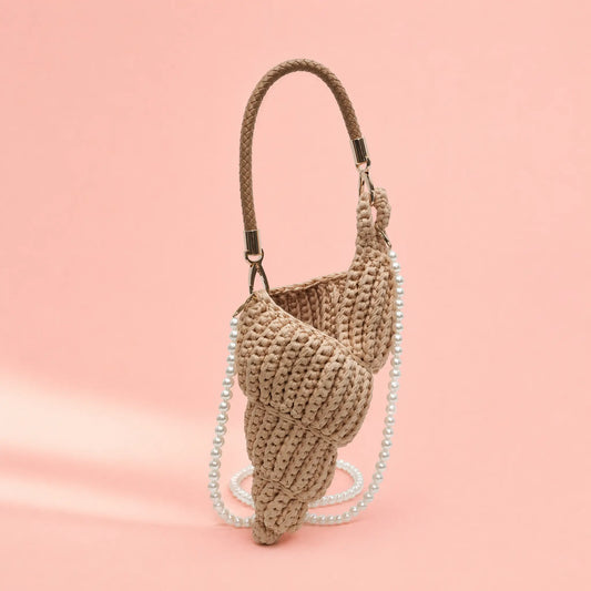 Structured Crochet Shell Crossbody Beige Crochet Bag