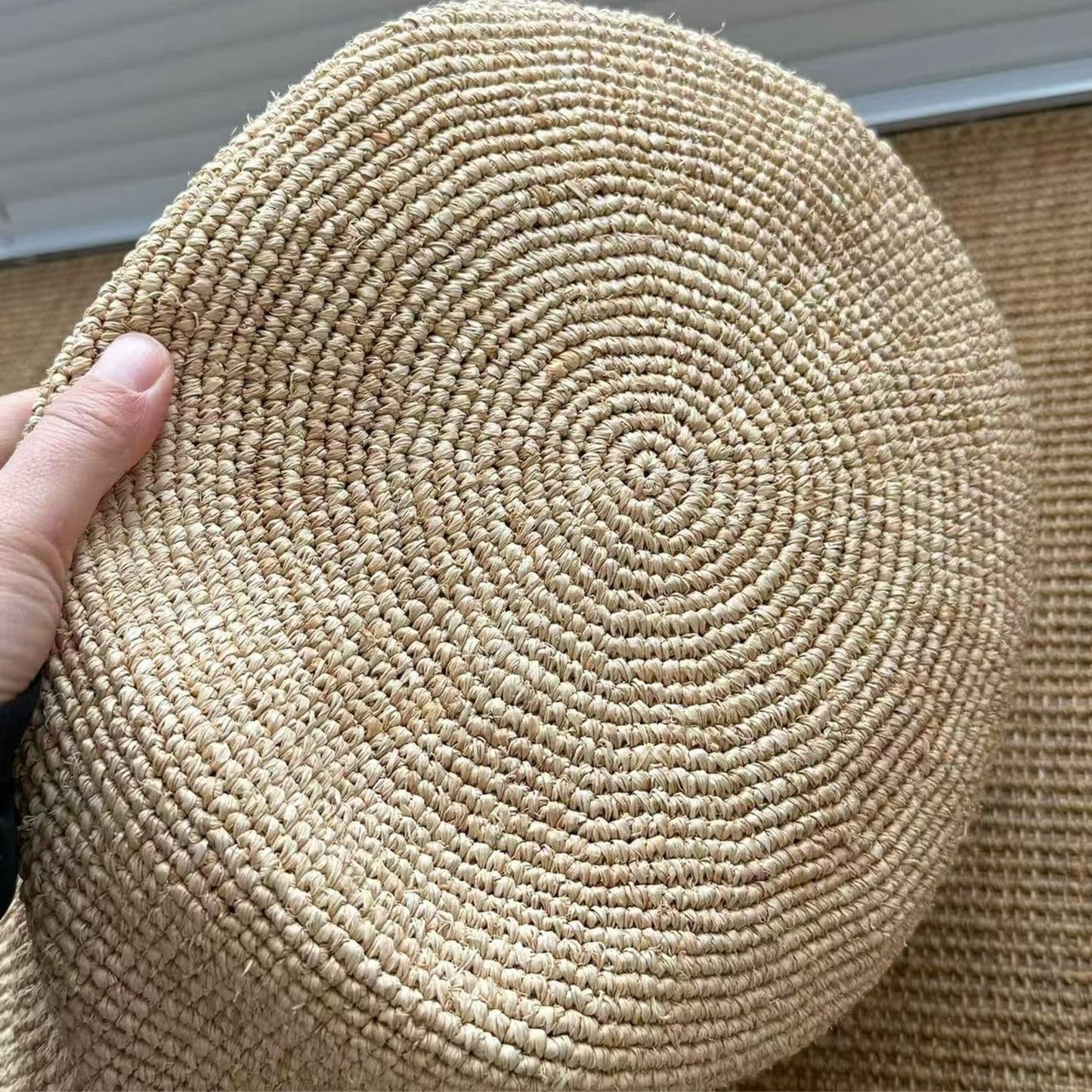 Handmade Raffia Tote Bag with Leather Straps