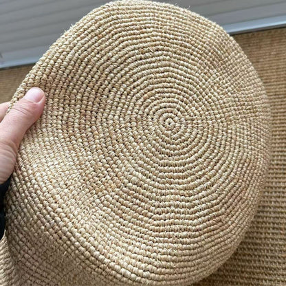Handmade Raffia Tote Bag with Leather Straps