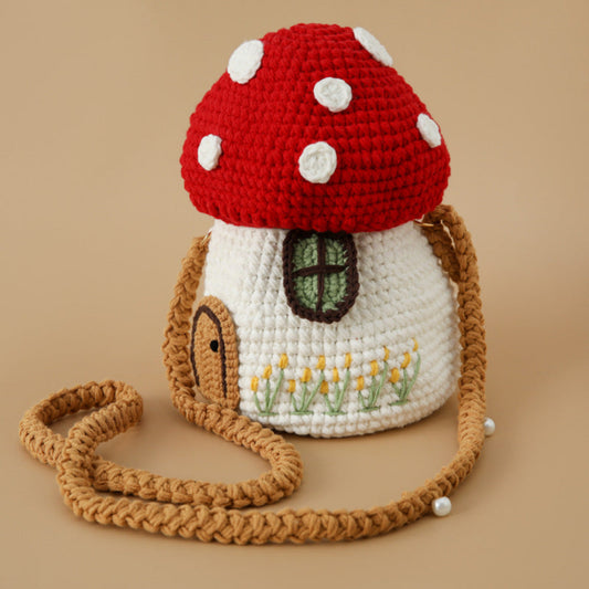 Handmade crochet mushroom bag, cute cottagecore crossbody purse, knit aesthetic handbag for women