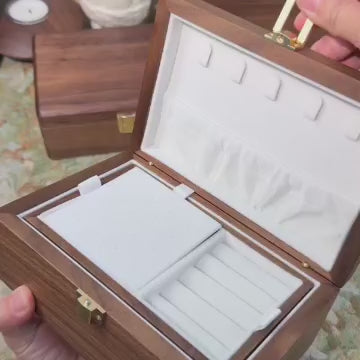 Cove black walnut jewelry box product demonstration.