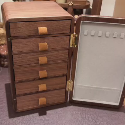 6-Drawer Demonstration — Haven solid black walnut jewelry box