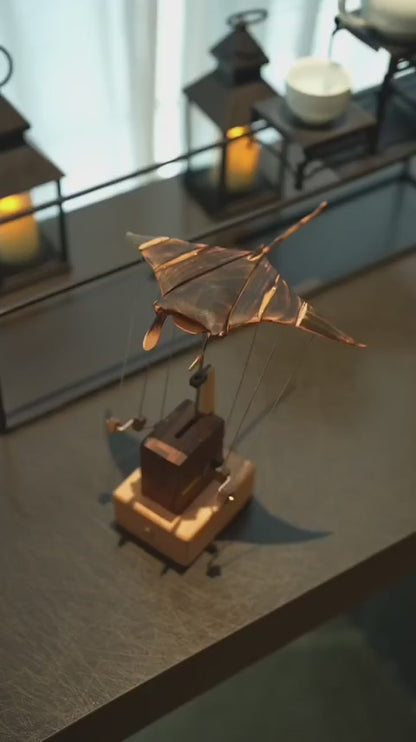 Handcrafted Wooden Manta Ray Automaton