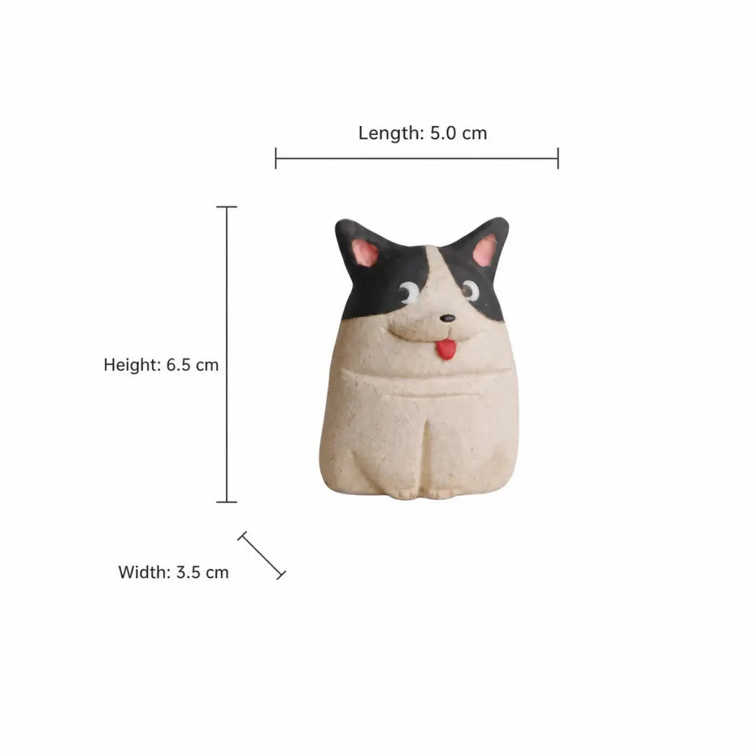 Round black and cream dog-shaped aroma stone diffuser shown with product dimensions