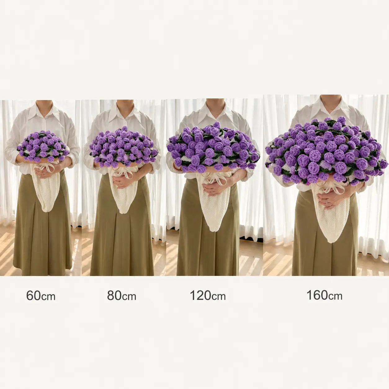 Crochet flower bouquet blanket size guide - available in two sizes