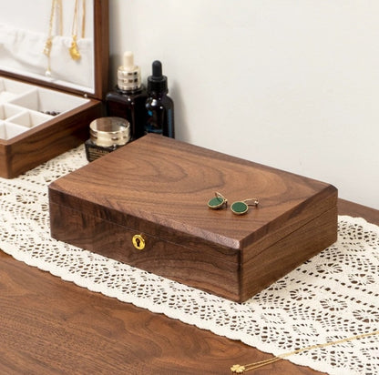 Solid black walnut jewelry box with lock