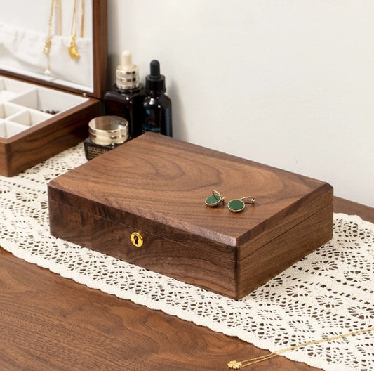 Solid black walnut jewelry box with lock