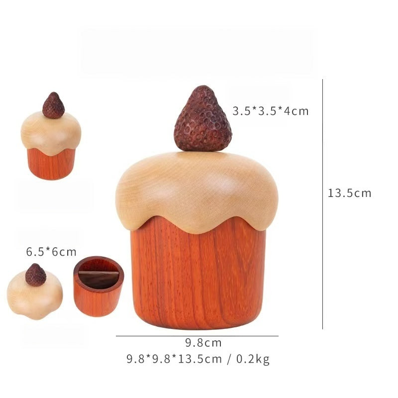 Rosewood and maple strawberry cake storage box dimensions showing 9.8 cm width and 13.5 cm height