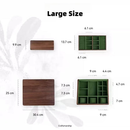 Large Sylvan jewelry box dimensions: 30.4 by 25 by 9.9 cm, with internal compartment measurements