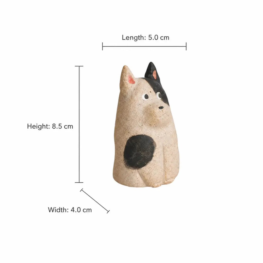 Tall black and cream dog-shaped aroma stone diffuser shown with product dimensions