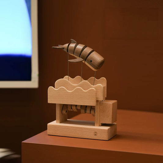 Hand-Carved Wooden Floating Whale Automaton