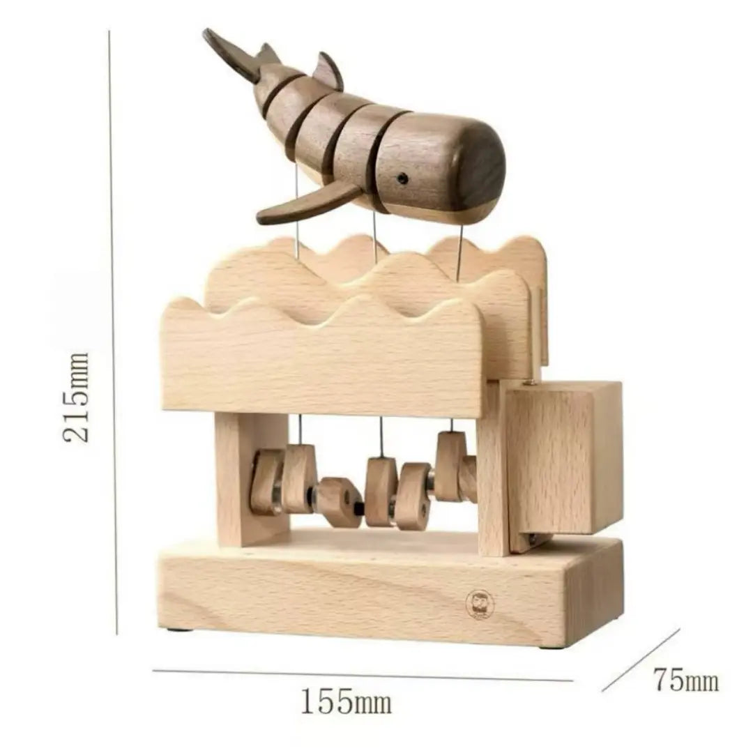 Wooden whale kinetic sculpture size and dimensions for tabletop display